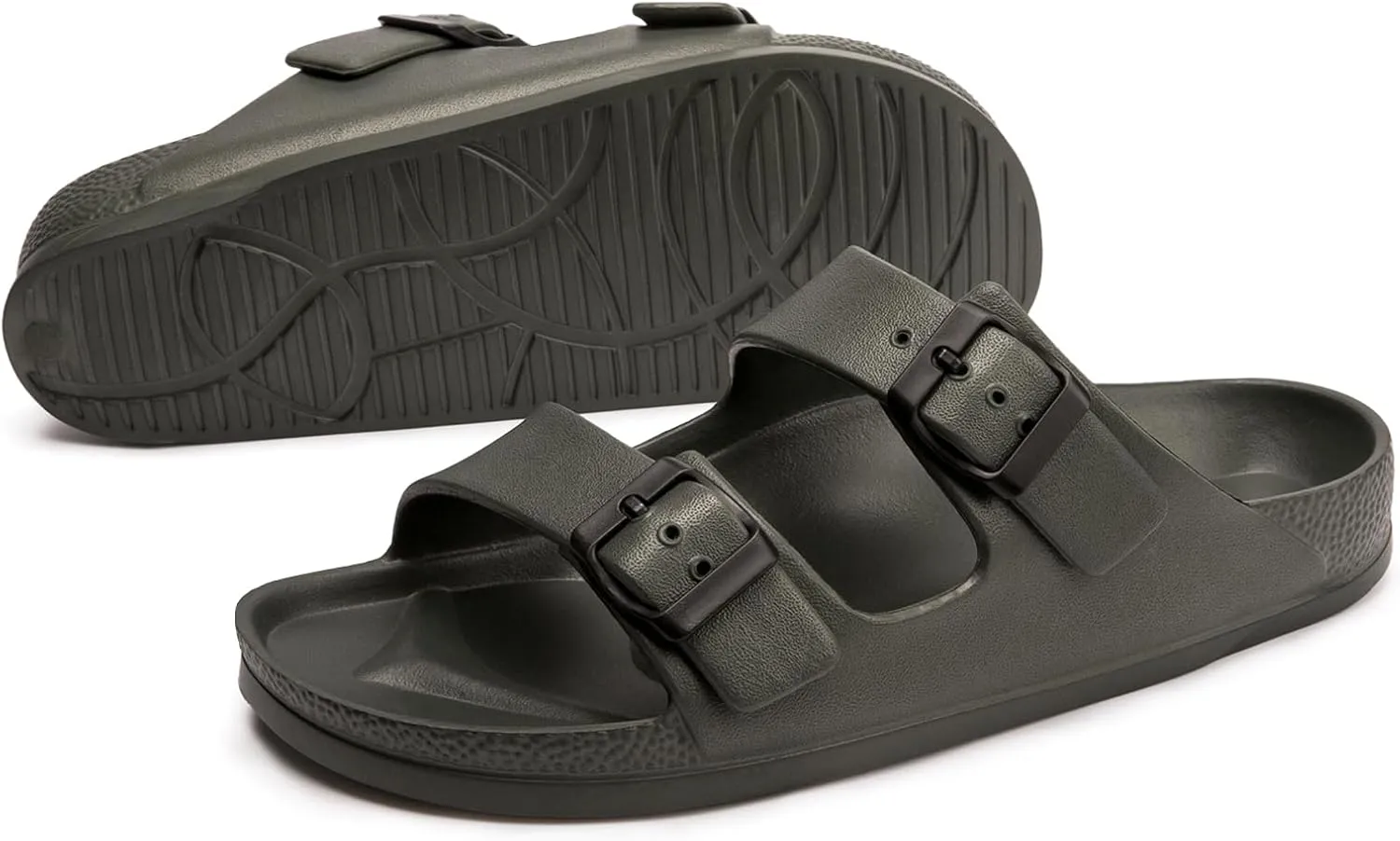 FUNKYMONKEY Women's Comfort Slides Double Buckle Adjustable Plastics Flat Sandals
