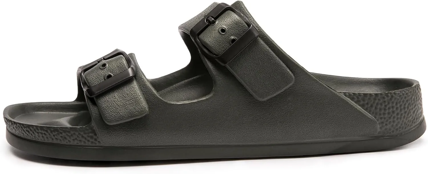 FUNKYMONKEY Women's Comfort Slides Double Buckle Adjustable Plastics Flat Sandals