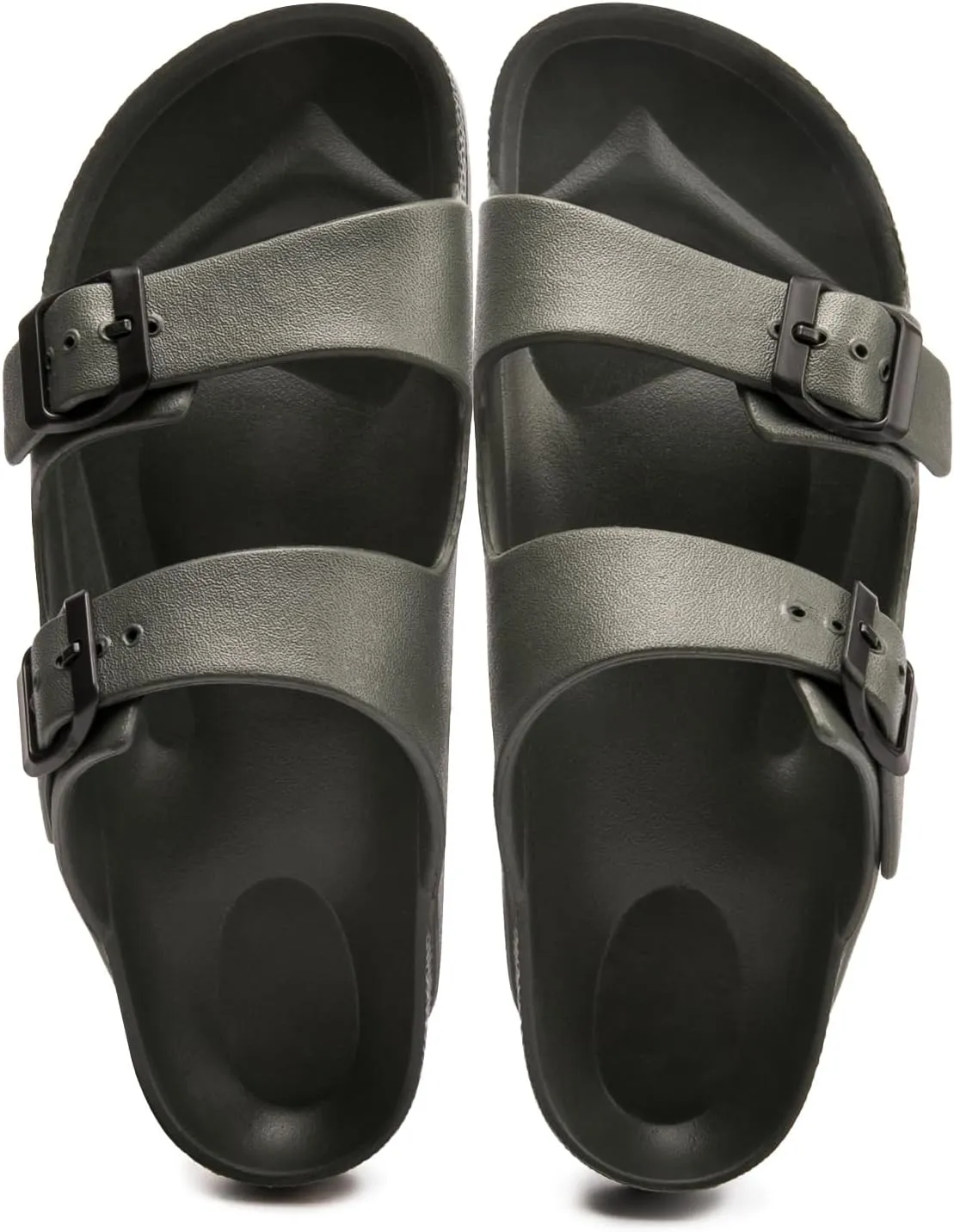FUNKYMONKEY Women's Comfort Slides Double Buckle Adjustable Plastics Flat Sandals