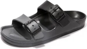 FUNKYMONKEY Women's Comfort Slides Double Buckle Adjustable Plastics Flat Sandals