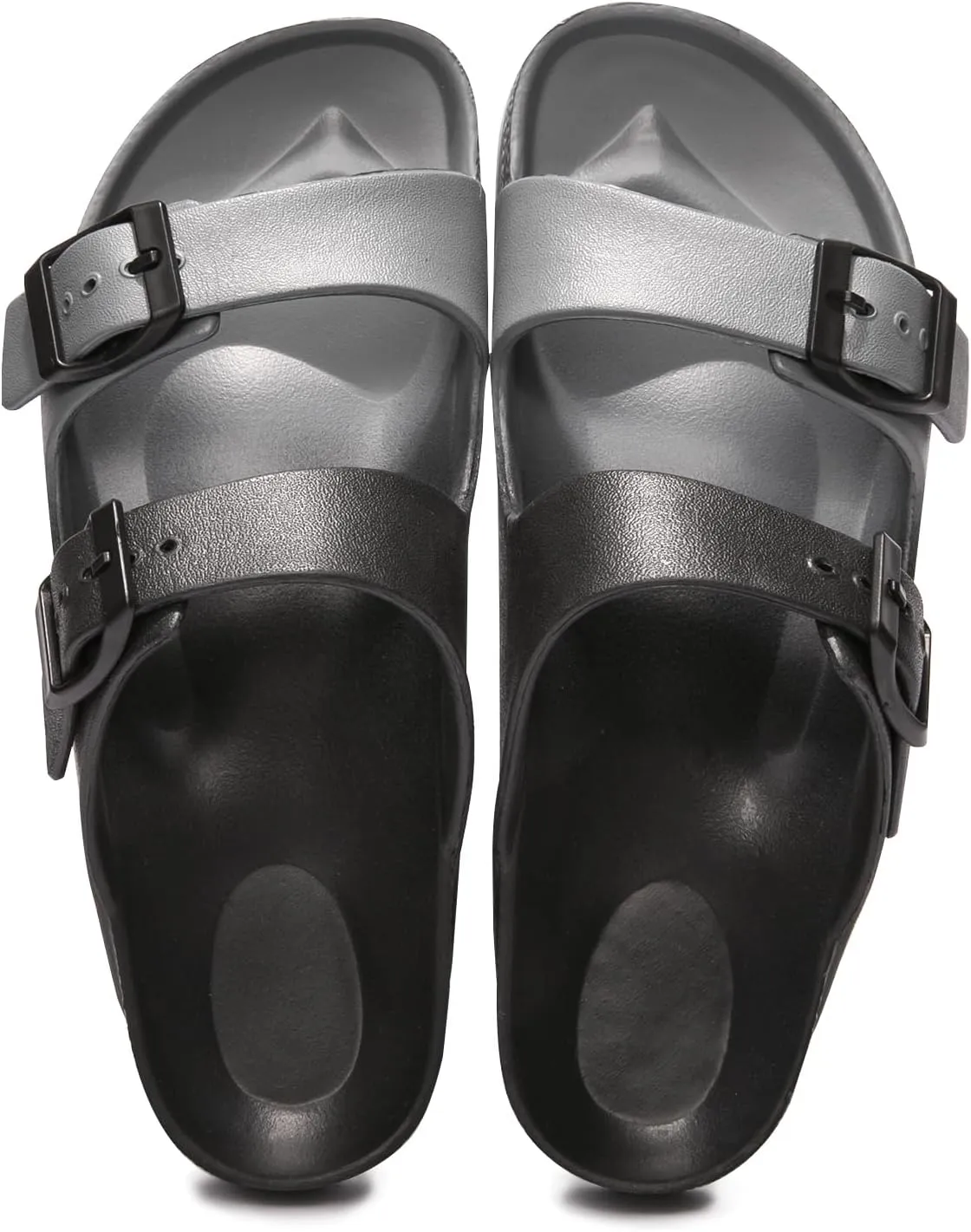 FUNKYMONKEY Women's Comfort Slides Double Buckle Adjustable Plastics Flat Sandals