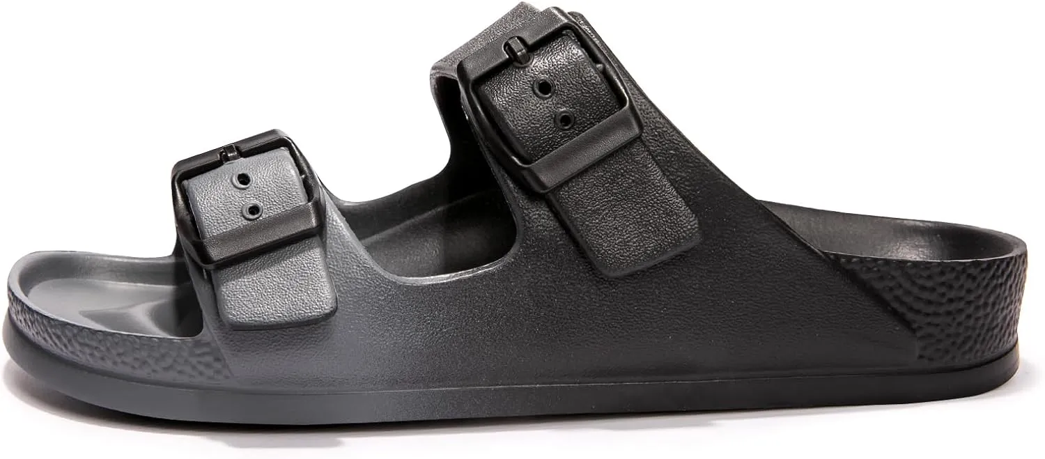 FUNKYMONKEY Women's Comfort Slides Double Buckle Adjustable Plastics Flat Sandals