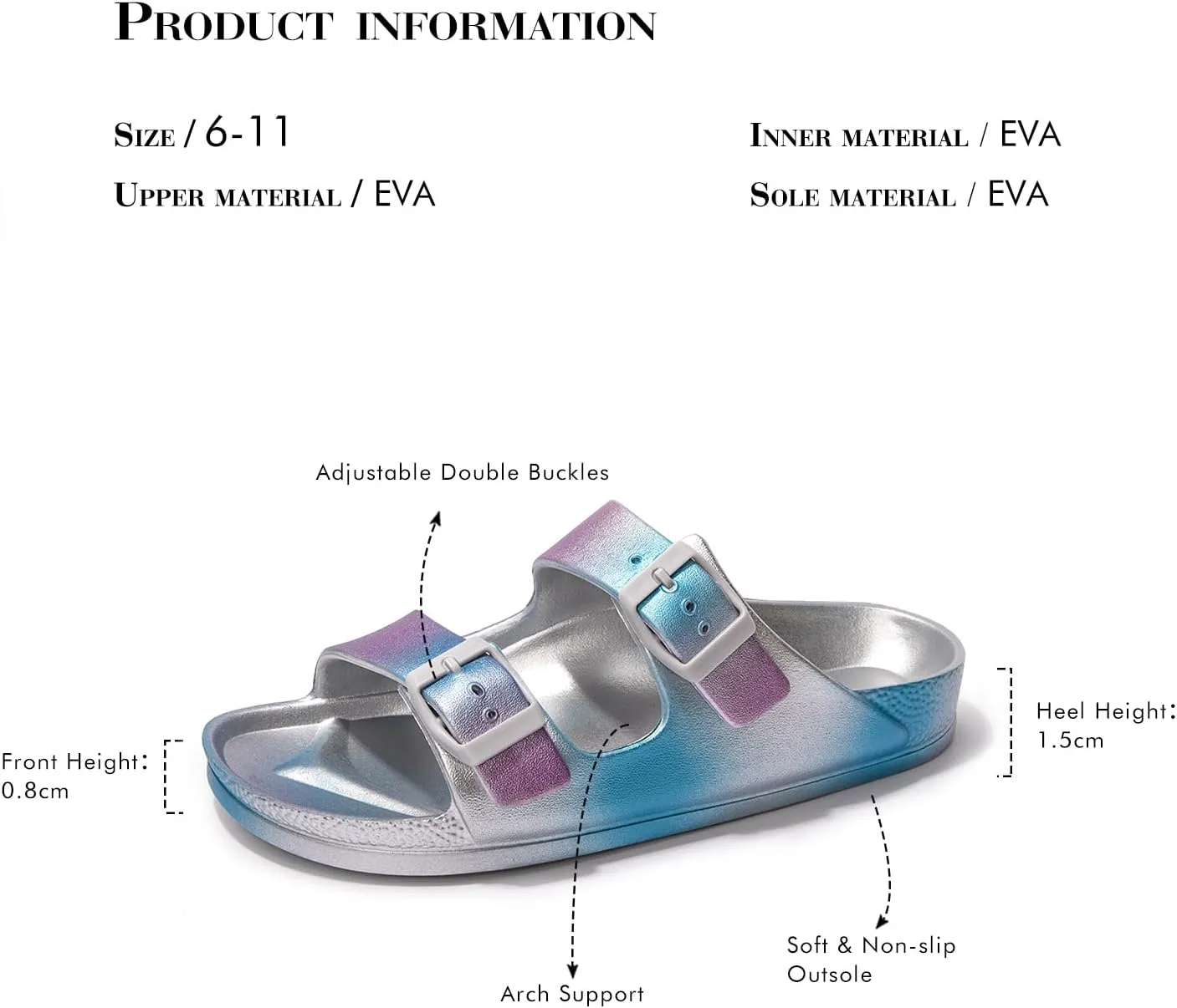 FUNKYMONKEY Women's Comfort Slides Double Buckle Adjustable Plastics Flat Sandals