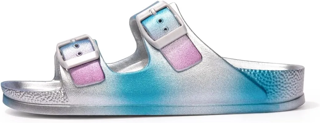 FUNKYMONKEY Women's Comfort Slides Double Buckle Adjustable Plastics Flat Sandals