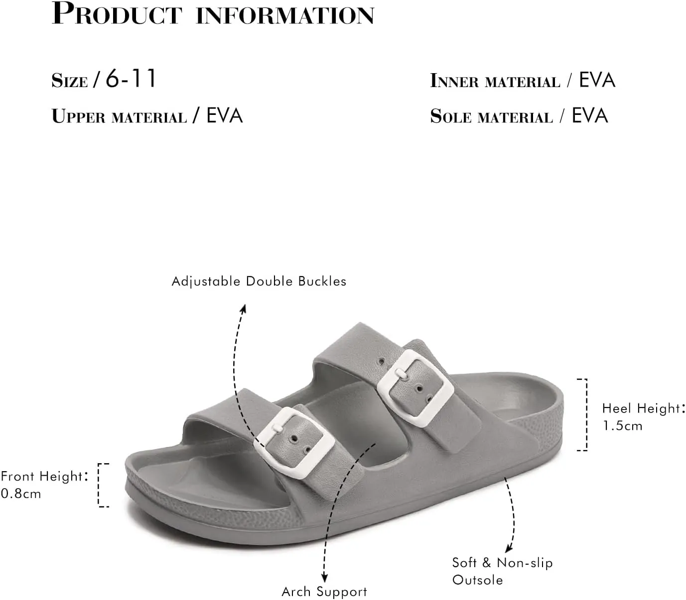 FUNKYMONKEY Women's Comfort Slides Double Buckle Adjustable Plastics Flat Sandals