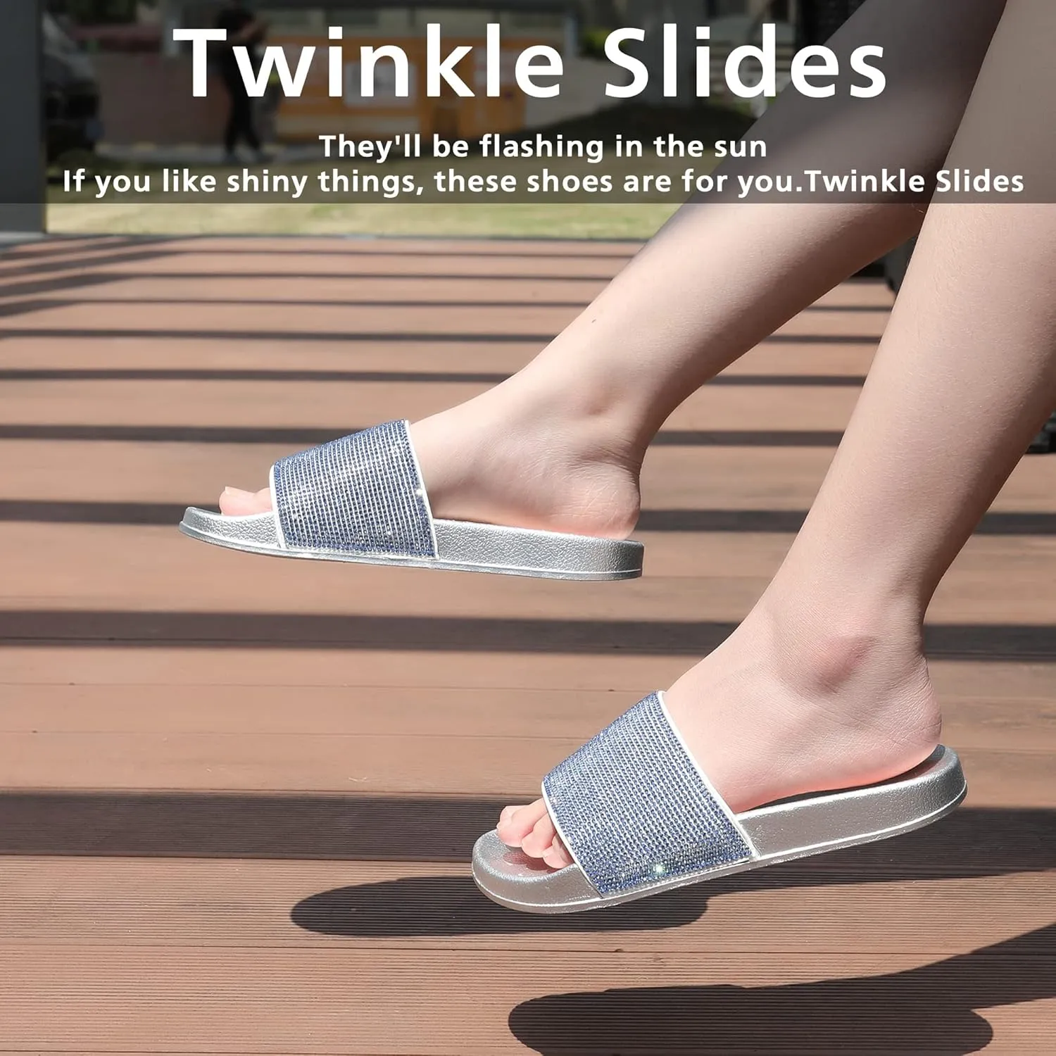Fur Story Womens Slides House Slippers Rhinestone Glitter Slides Cute bling Flat for Women Platform Sandals Cozy Bedroom Slippers Shower Shoes