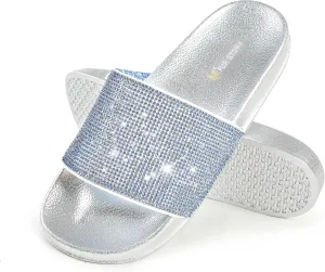 Fur Story Womens Slides House Slippers Rhinestone Glitter Slides Cute bling Flat for Women Platform Sandals Cozy Bedroom Slippers Shower Shoes