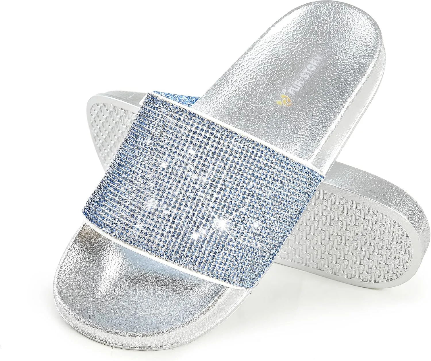 Fur Story Womens Slides House Slippers Rhinestone Glitter Slides Cute bling Flat for Women Platform Sandals Cozy Bedroom Slippers Shower Shoes