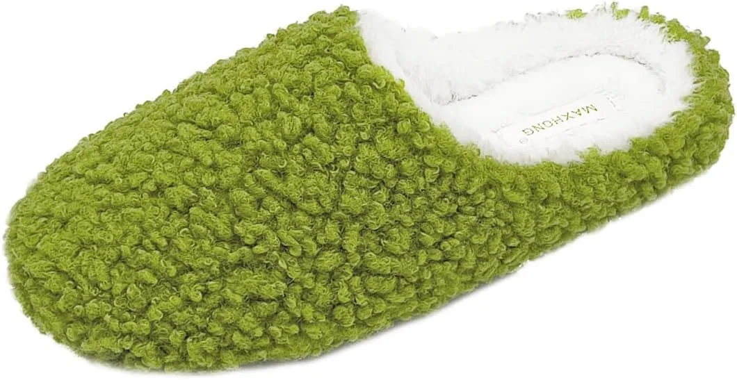 Fuzzy Curly House Slippers for Women With Memory Foam, Winter Cozy Lightweight Washable Ladies Slippers for Indoor Rubber Sole Slip on