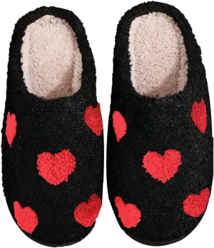 Fuzzy House Slippers for Unisex Cute Mini Hearts Pattern Slip-on Plush Non-slip Slippers Valentine's Day Gifts