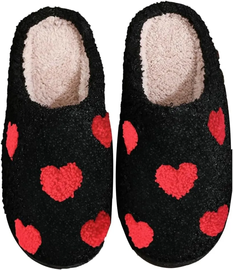 Fuzzy House Slippers for Unisex Cute Mini Hearts Pattern Slip-on Plush Non-slip Slippers Valentine's Day Gifts