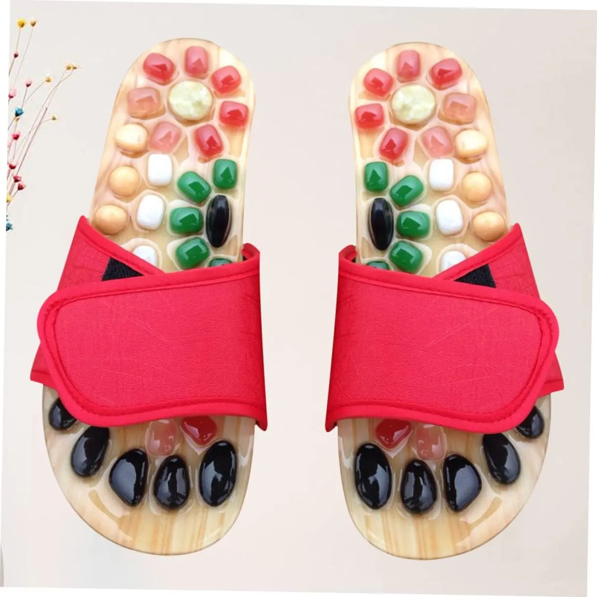 GARVALON Natural Jade Acupressure Slippers Massage Sandals Health Massage Shoes Toe Size 37-38