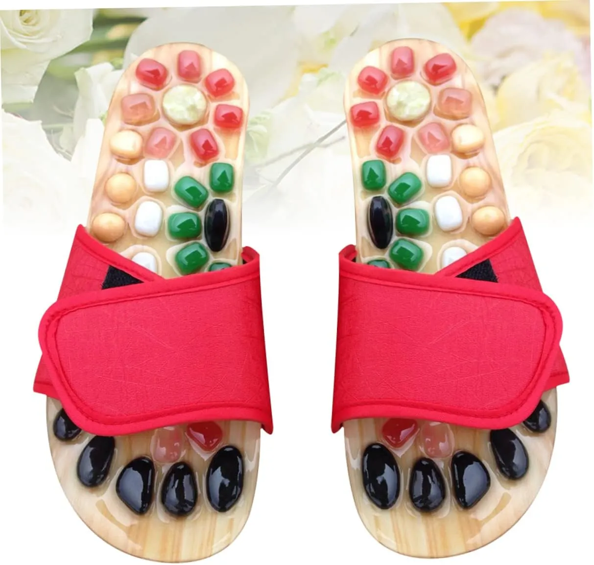GARVALON Natural Jade Acupressure Slippers Massage Sandals Health Massage Shoes Toe Size 37-38