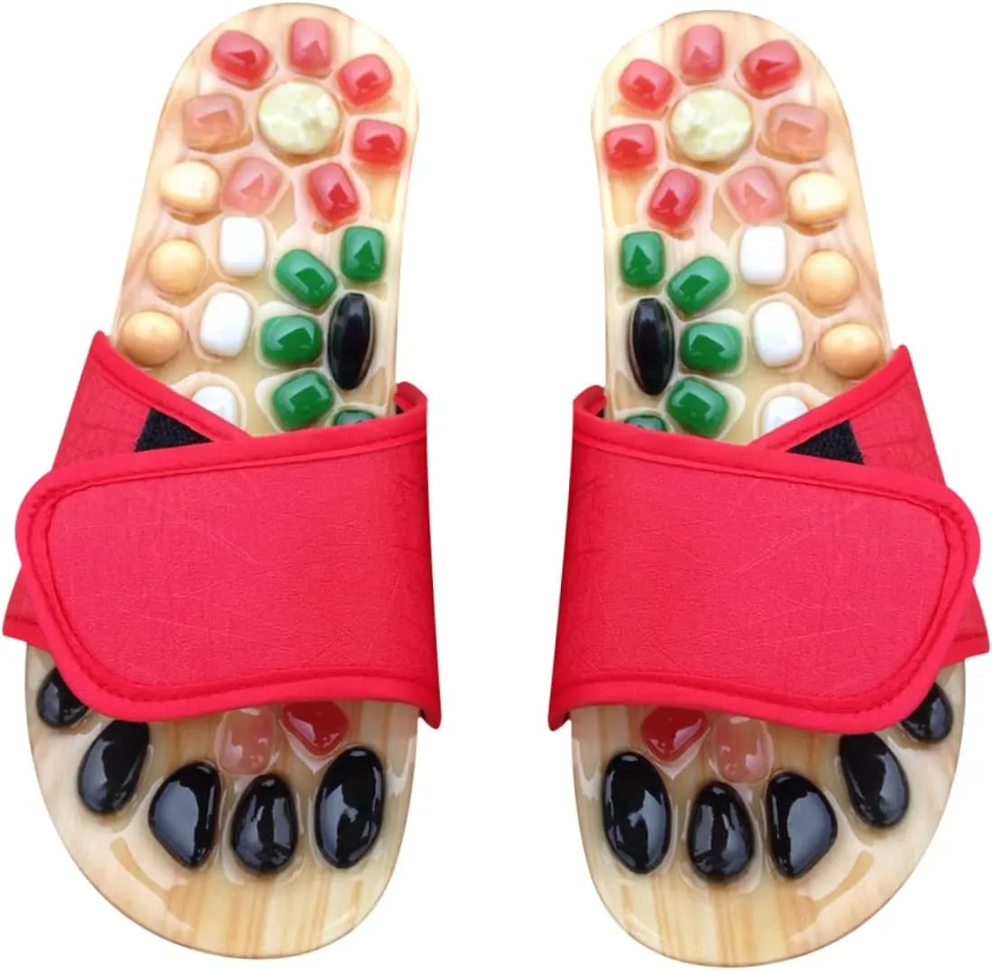 GARVALON Natural Jade Acupressure Slippers Massage Sandals Health Massage Shoes Toe Size 37-38
