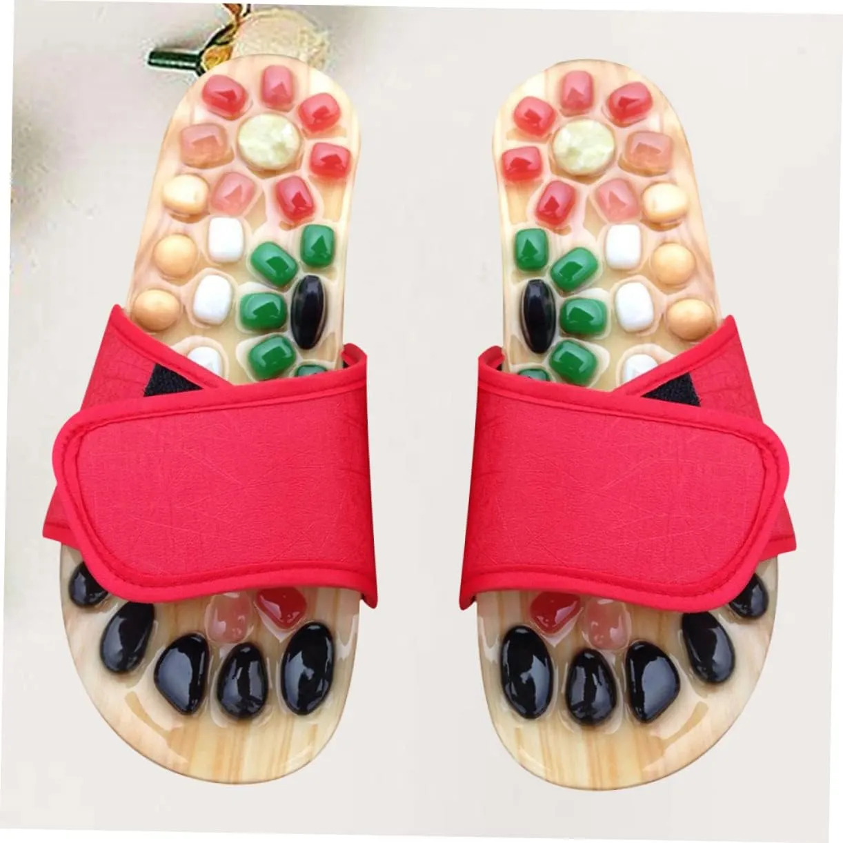 GARVALON Natural Jade Acupressure Slippers Massage Sandals Health Massage Shoes Toe Size 37-38