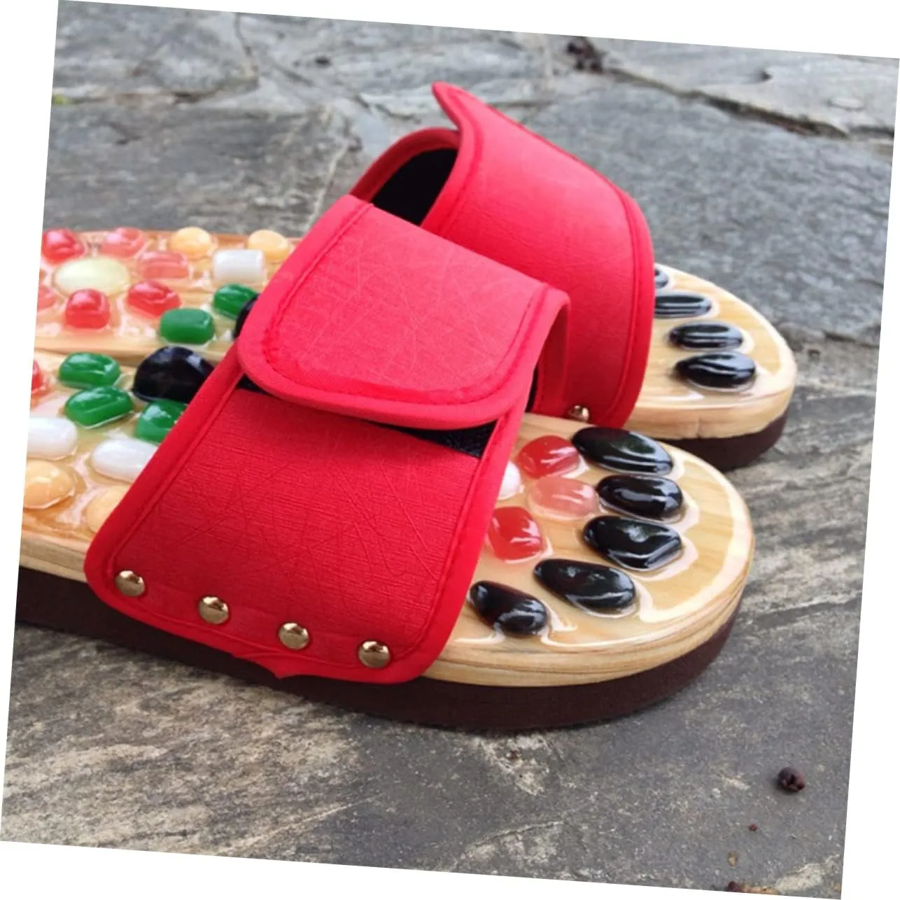 GARVALON Natural Jade Acupressure Slippers Massage Sandals Health Massage Shoes Toe Size 37-38