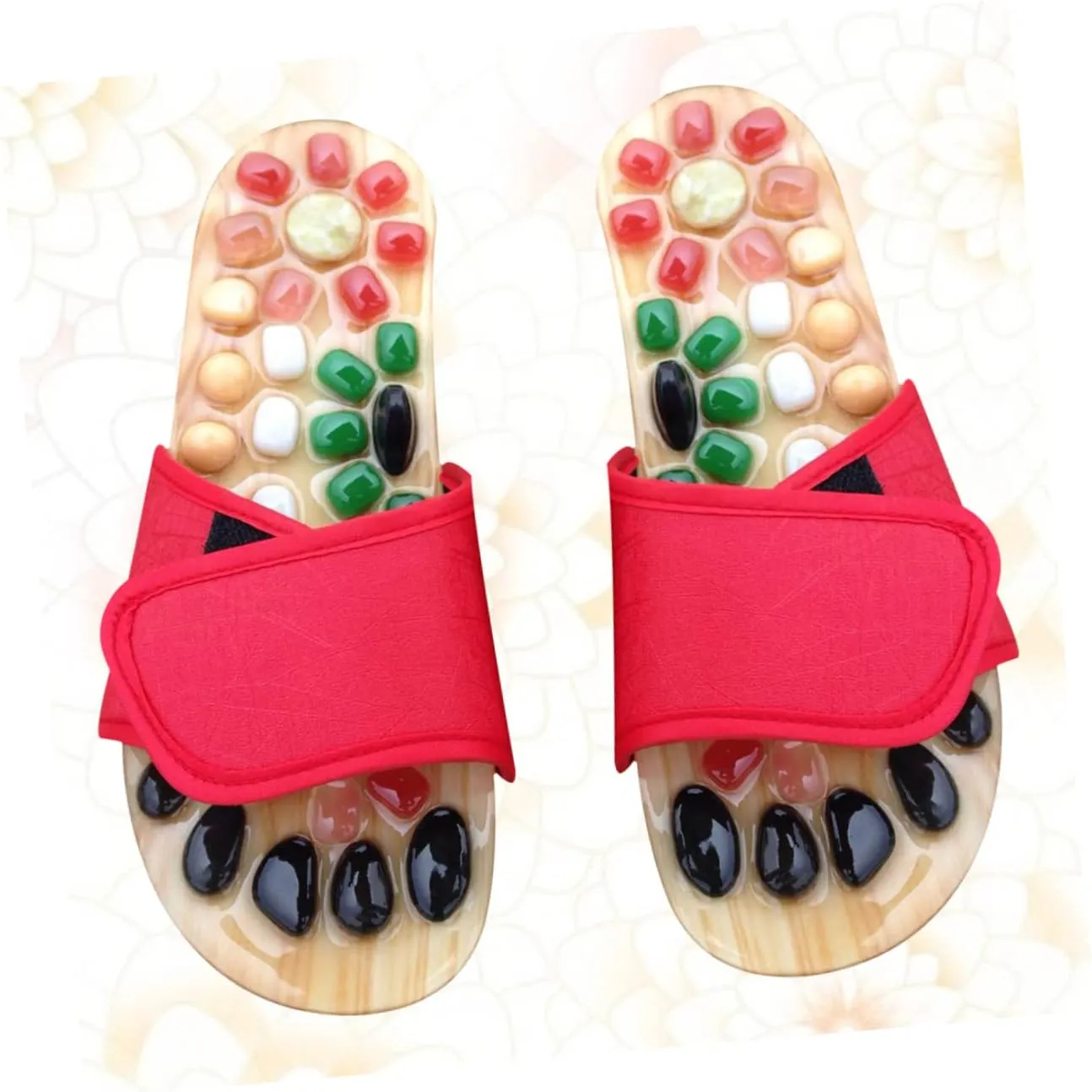 GARVALON Natural Jade Acupressure Slippers Massage Sandals Health Massage Shoes Toe Size 37-38