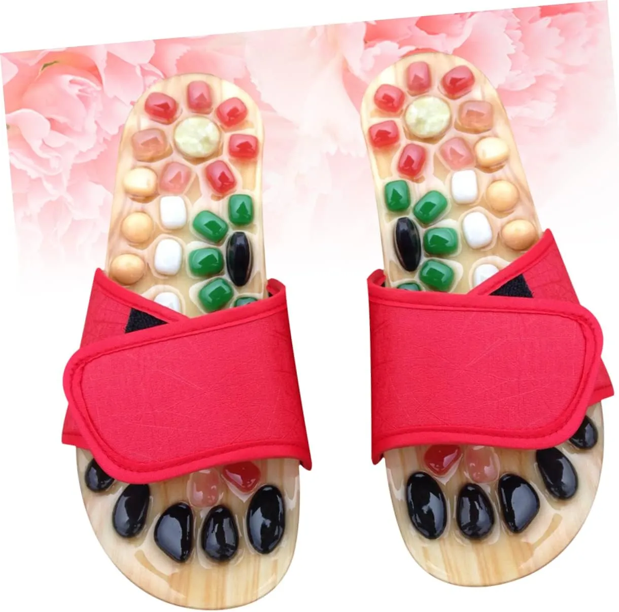 GARVALON Natural Jade Acupressure Slippers Massage Sandals Health Massage Shoes Toe Size 37-38