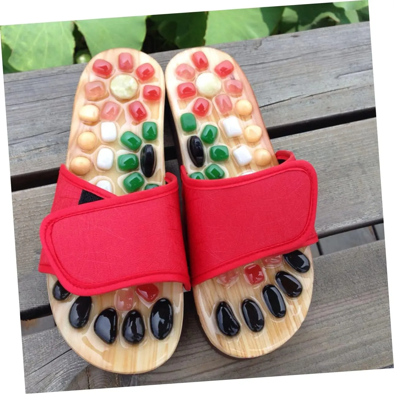 GARVALON Natural Jade Acupressure Slippers Massage Sandals Health Massage Shoes Toe Size 37-38