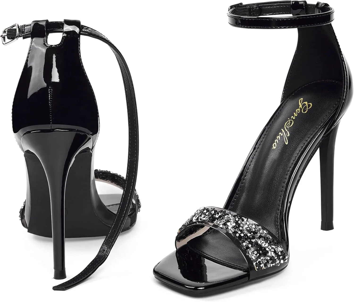 GENSHUO High Heeled Sandals for Women One Strap Heels with Square Open Toe 4 Inch Stiletto Ankle Strap Shoes Elegant Sexy Dress Wedding Party