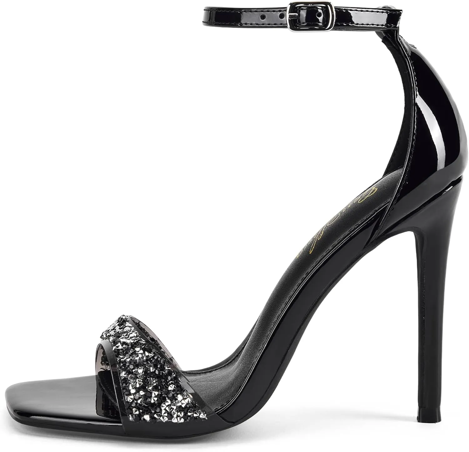 GENSHUO High Heeled Sandals for Women One Strap Heels with Square Open Toe 4 Inch Stiletto Ankle Strap Shoes Elegant Sexy Dress Wedding Party