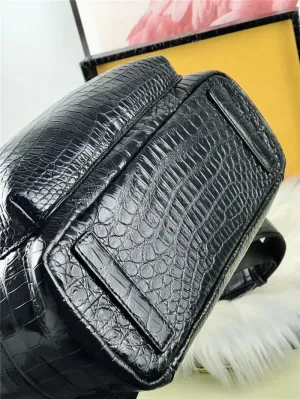 Genuine Crocodile Belly Skin Businessmen Large Laptop Backpack Authentic Real Alligator Leather Male Top-handle Working Bag Pack, Black
