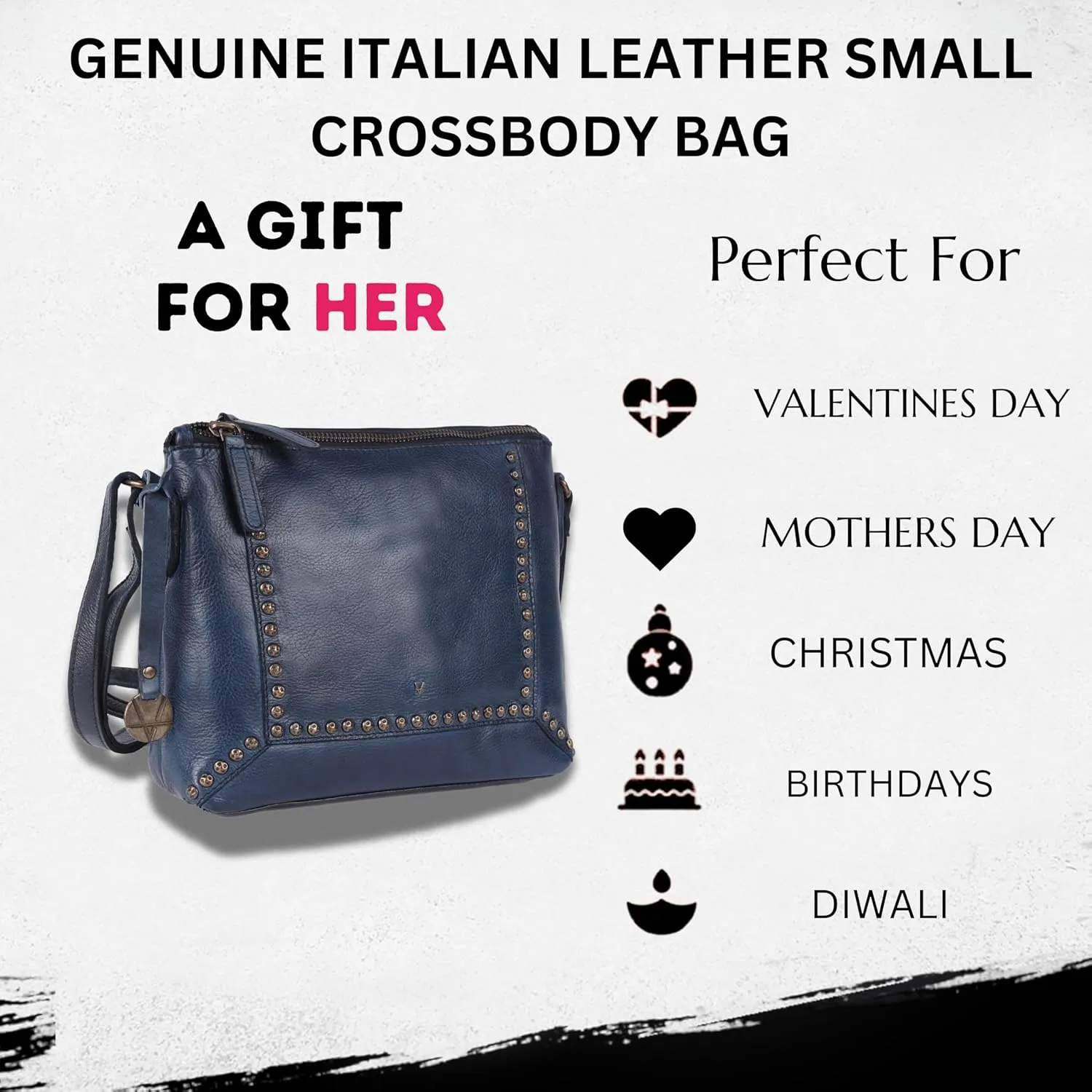 Genuine Italian Leather Boho Studded Crossbody Sling Bag - Stylish, Durable, & Perfect for Everyday Use for women