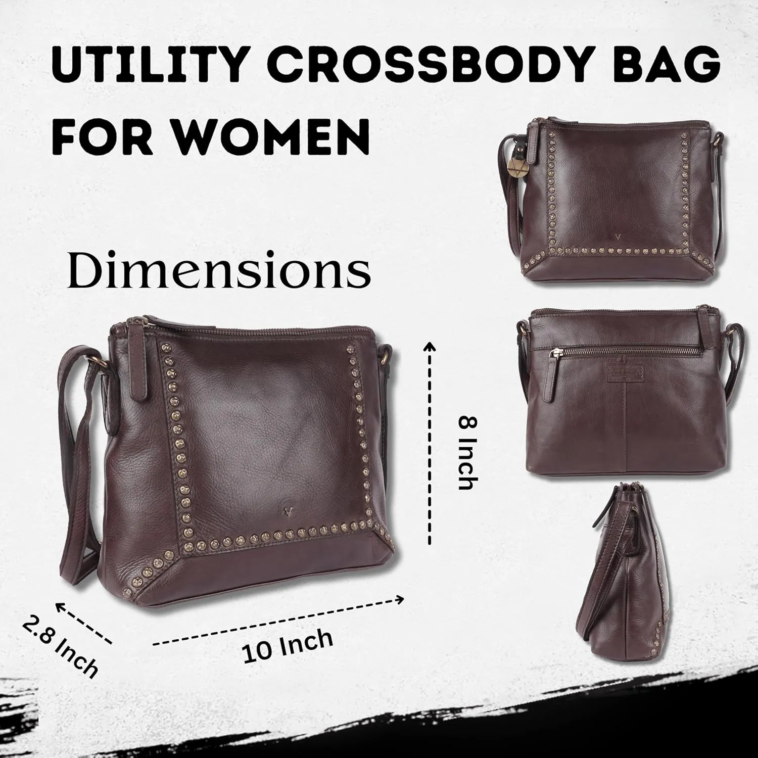 Genuine Italian Leather Boho Studded Crossbody Sling Bag - Stylish, Durable, & Perfect for Everyday Use for women