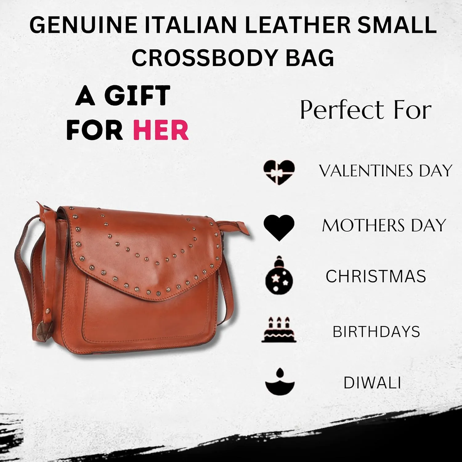 Genuine Italian Leather Boho Studded Crossbody Sling Bag - Stylish, Durable, & Perfect for Everyday Use for Women