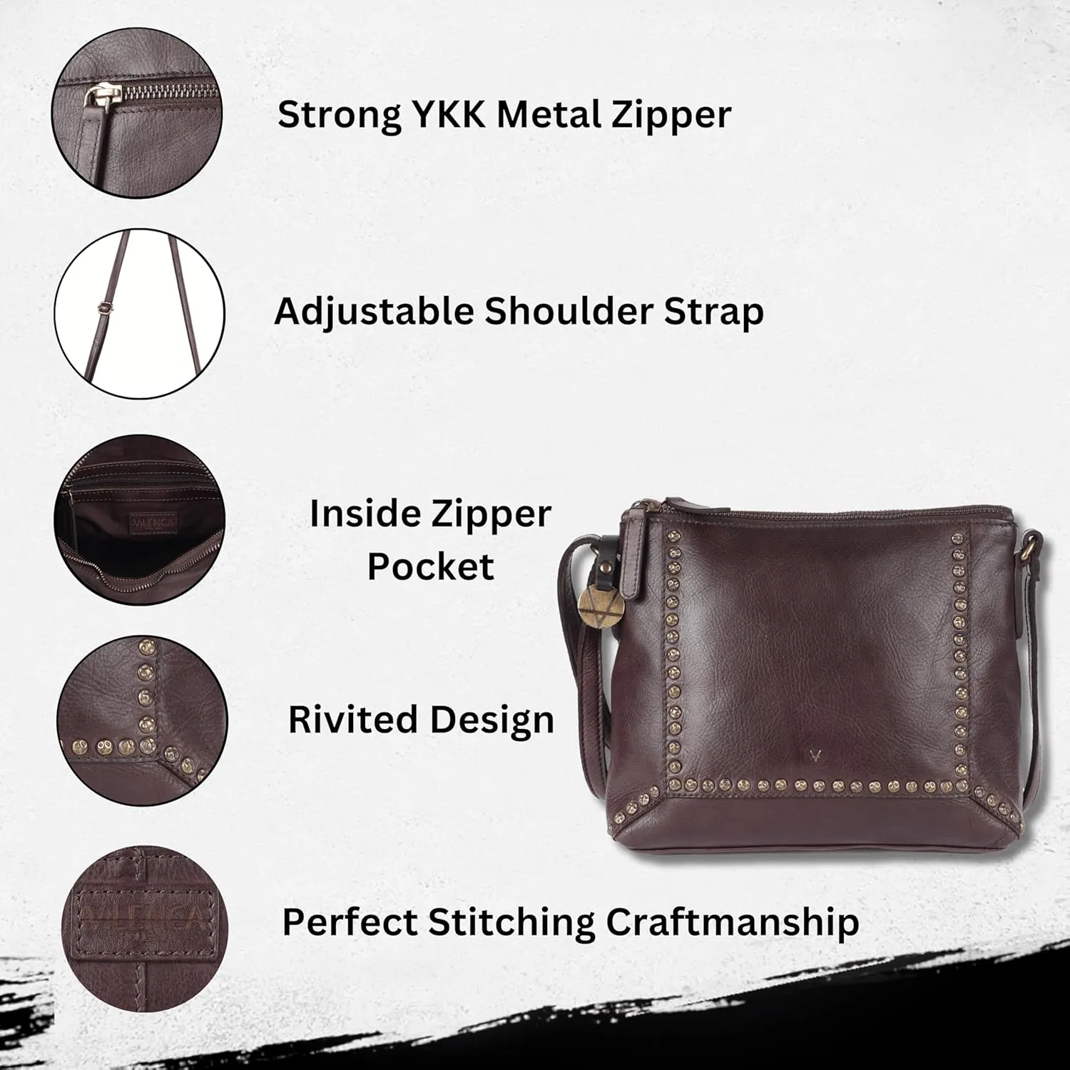 Genuine Italian Leather Boho Studded Crossbody Sling Bag - Stylish, Durable, & Perfect for Everyday Use for women
