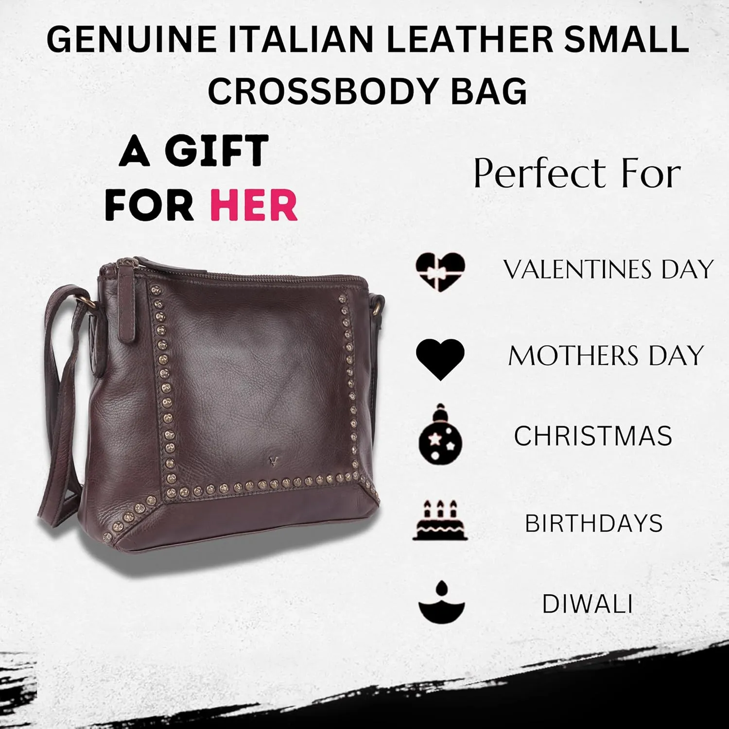 Genuine Italian Leather Boho Studded Crossbody Sling Bag - Stylish, Durable, & Perfect for Everyday Use for women