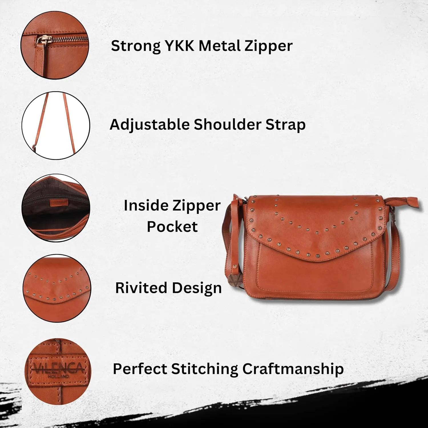Genuine Italian Leather Boho Studded Crossbody Sling Bag - Stylish, Durable, & Perfect for Everyday Use for Women