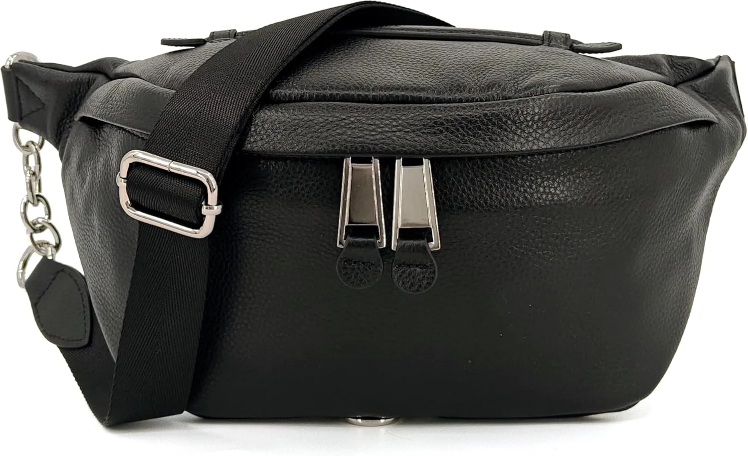 Genuine Leather Crossbody Fanny Packs for Women Men,Medium Unisex Commuter Belt Bag Waist Bag,Casual Sling Purse Shoulder Bag,Trendy Bum Bag With Adjustable Wide Strap for Work Travel (Black)