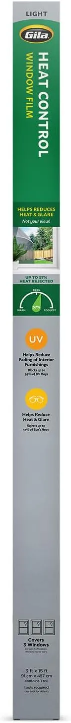 Gila Heat Control Light Gray Adhesive Residential DIY Window Film Sun Blocking 3ft x 15ft (36in x 180in)