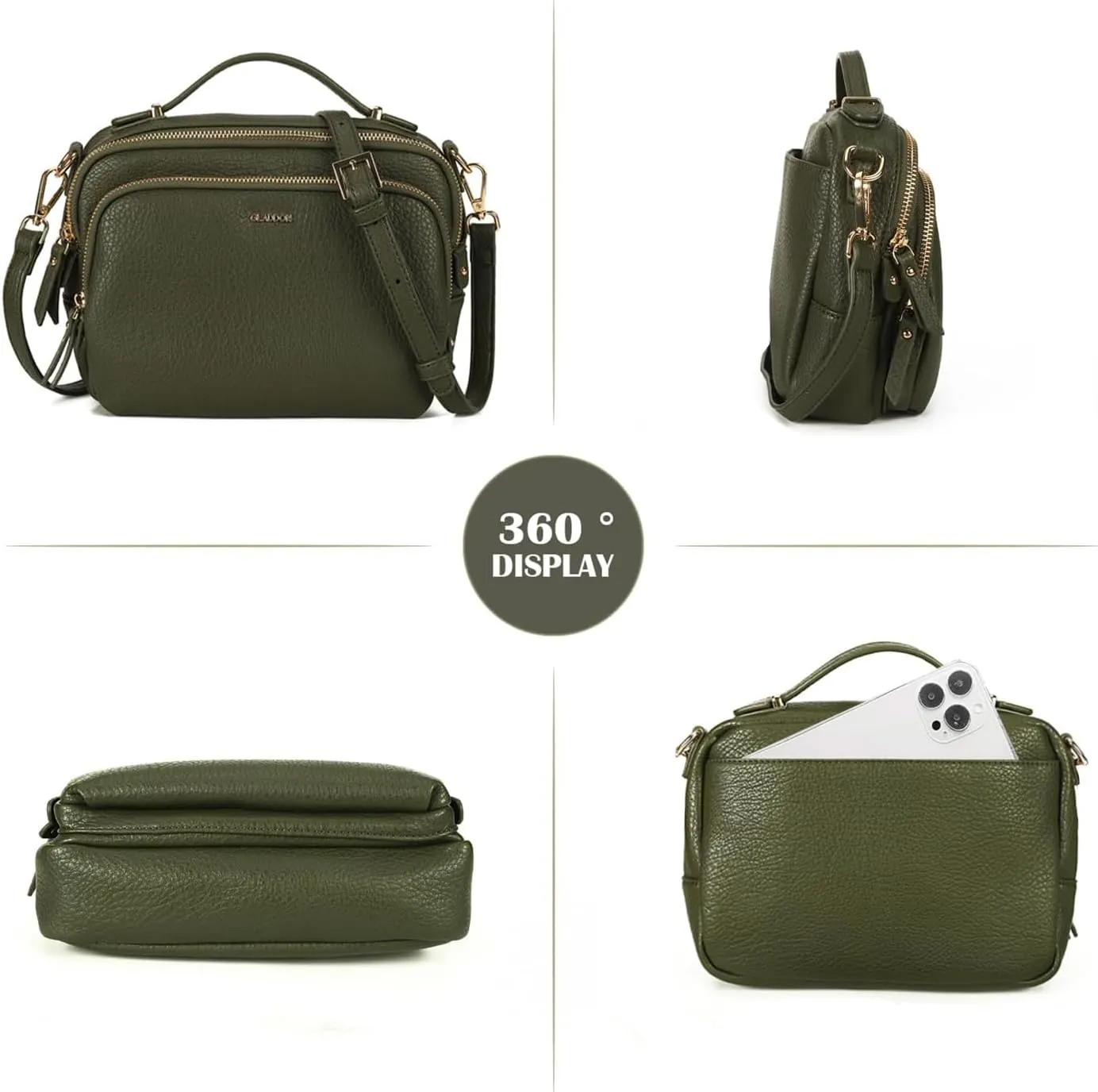 GLITZALL Multi Pockets Crossbody Bags for Women Small Top Handle Purse Satchel and Medium Pocketbooks with Soft Vegan Leather