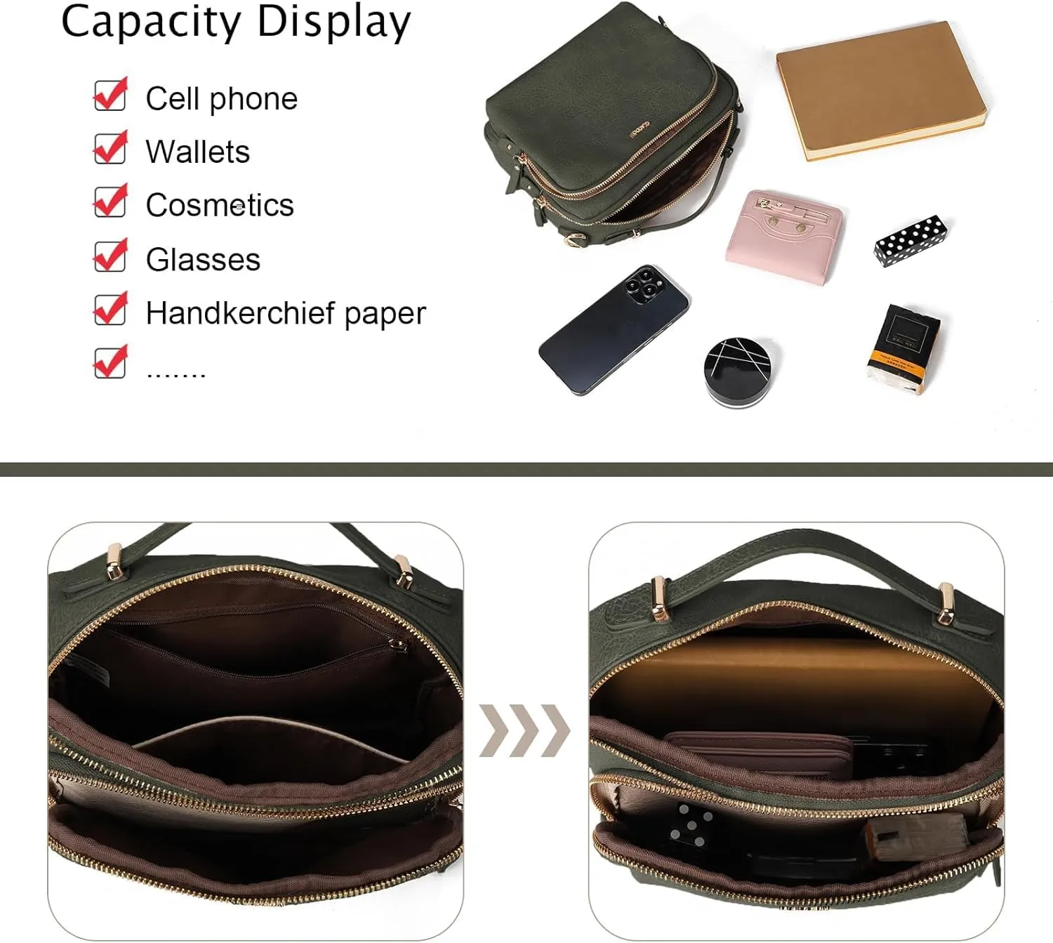 GLITZALL Multi Pockets Crossbody Bags for Women Small Top Handle Purse Satchel and Medium Pocketbooks with Soft Vegan Leather