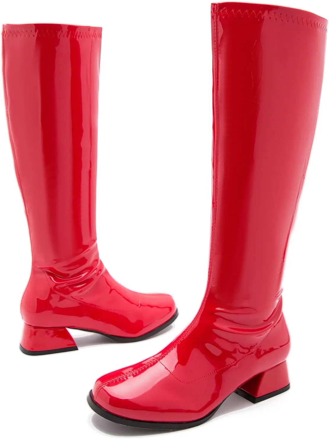 GOGO Boots for Women, Knee High Boots, Low Block Heel Zipper Boots Ladies Party Dance Shoes