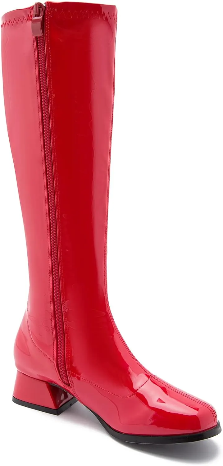 GOGO Boots for Women, Knee High Boots, Low Block Heel Zipper Boots Ladies Party Dance Shoes