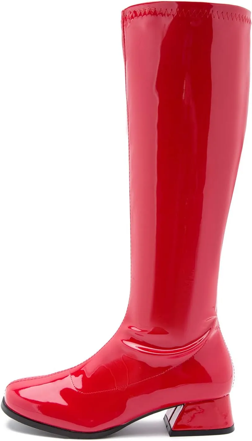 GOGO Boots for Women, Knee High Boots, Low Block Heel Zipper Boots Ladies Party Dance Shoes