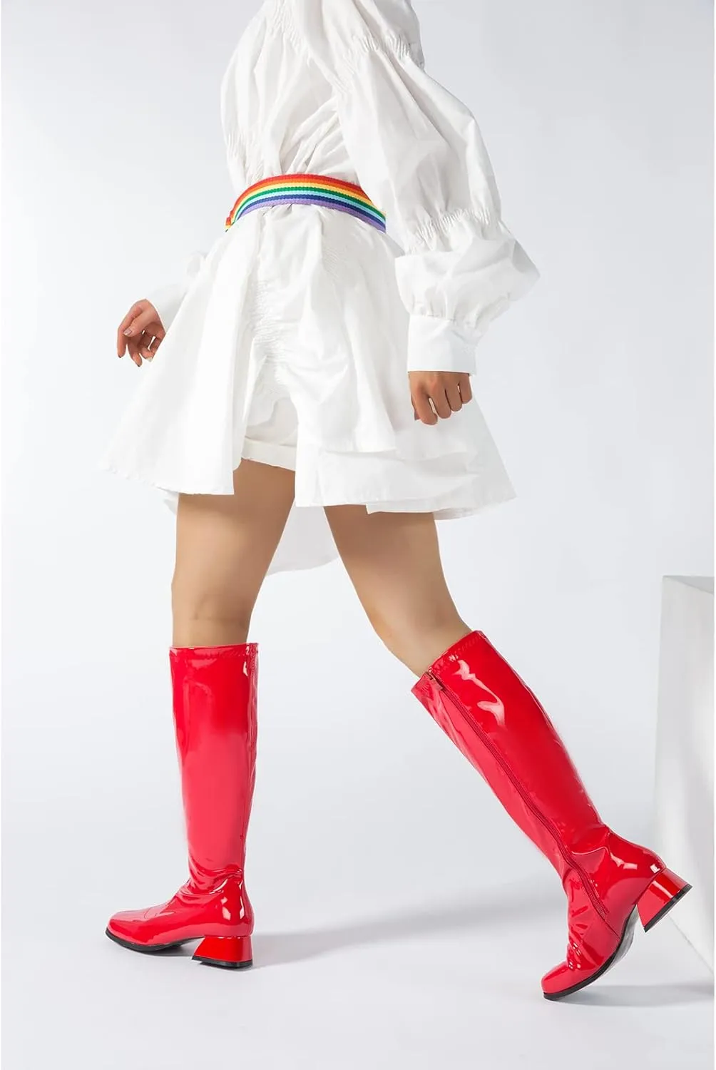 GOGO Boots for Women, Knee High Boots, Low Block Heel Zipper Boots Ladies Party Dance Shoes