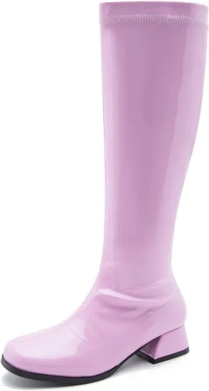 GOGO Boots for Women, Knee High Boots, Low Block Heel Zipper Boots Ladies Party Dance Shoes