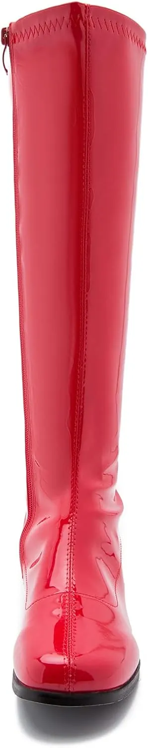 GOGO Boots for Women, Knee High Boots, Low Block Heel Zipper Boots Ladies Party Dance Shoes
