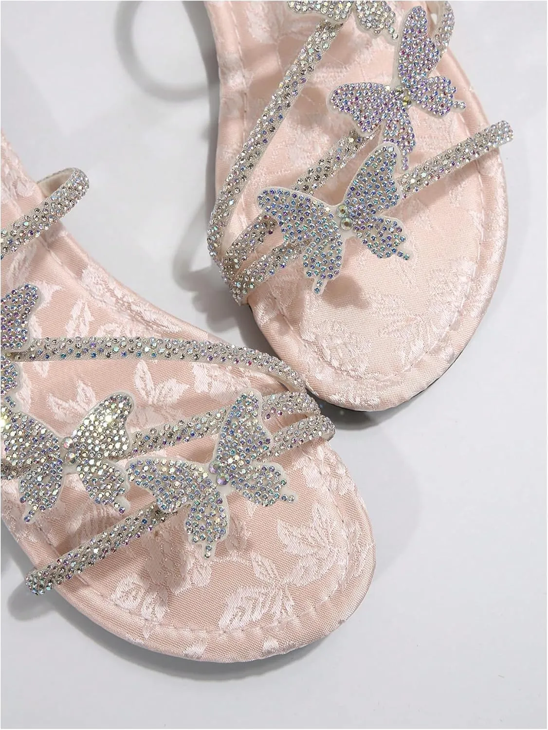GORGLITTER Women's Butterfly Sandals Dressy Cute Strappy Glitter Rhinestone Open Toe Slides Wedding Bridal Flats Sandal
