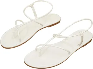 GORGLITTER Women's Metallic Strappy Flat Sandals Open Toe Dressy Summer Beach Thong Slides