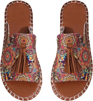 GORGLITTER Women's Rainbow Colorful Summer Flat Sandals 2025 Boho Beach Vacation Slides Shoes