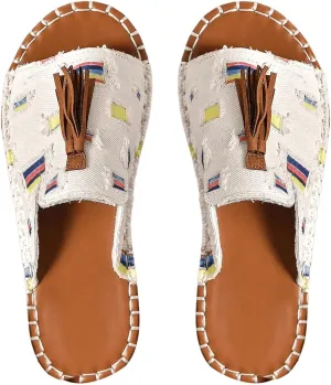 GORGLITTER Women's Rainbow Colorful Summer Flat Sandals 2025 Boho Beach Vacation Slides Shoes