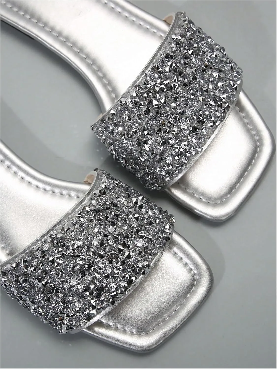 GORGLITTER Women's Sparkly Jeweled Flat Sandals Dressy Open Toe Glitter Shiny Slippers Slip-on Shoes
