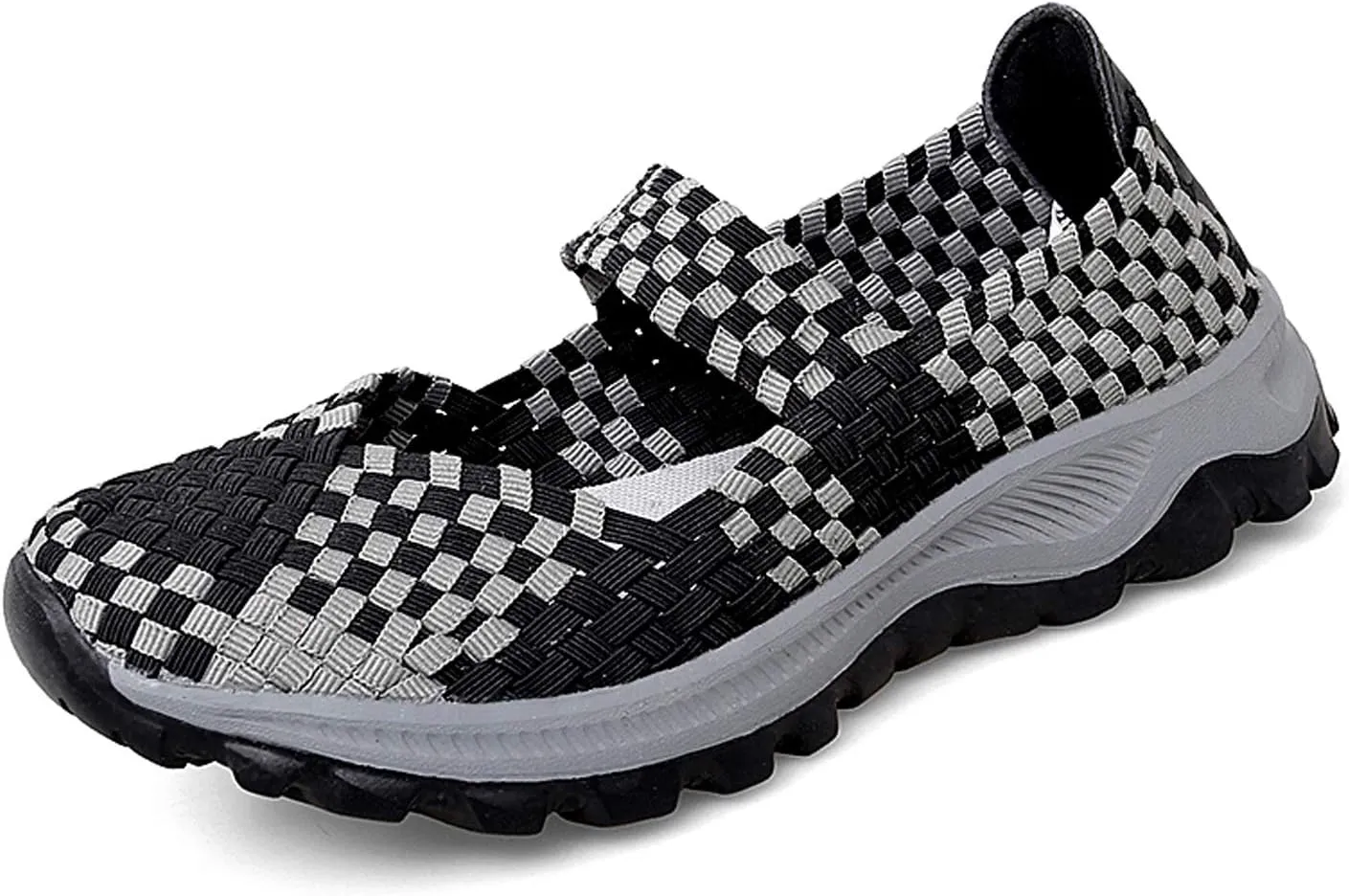 GOSPT Women's Elastic Woven Walking Shoes Mary Jane Flats Slip on Sneakers