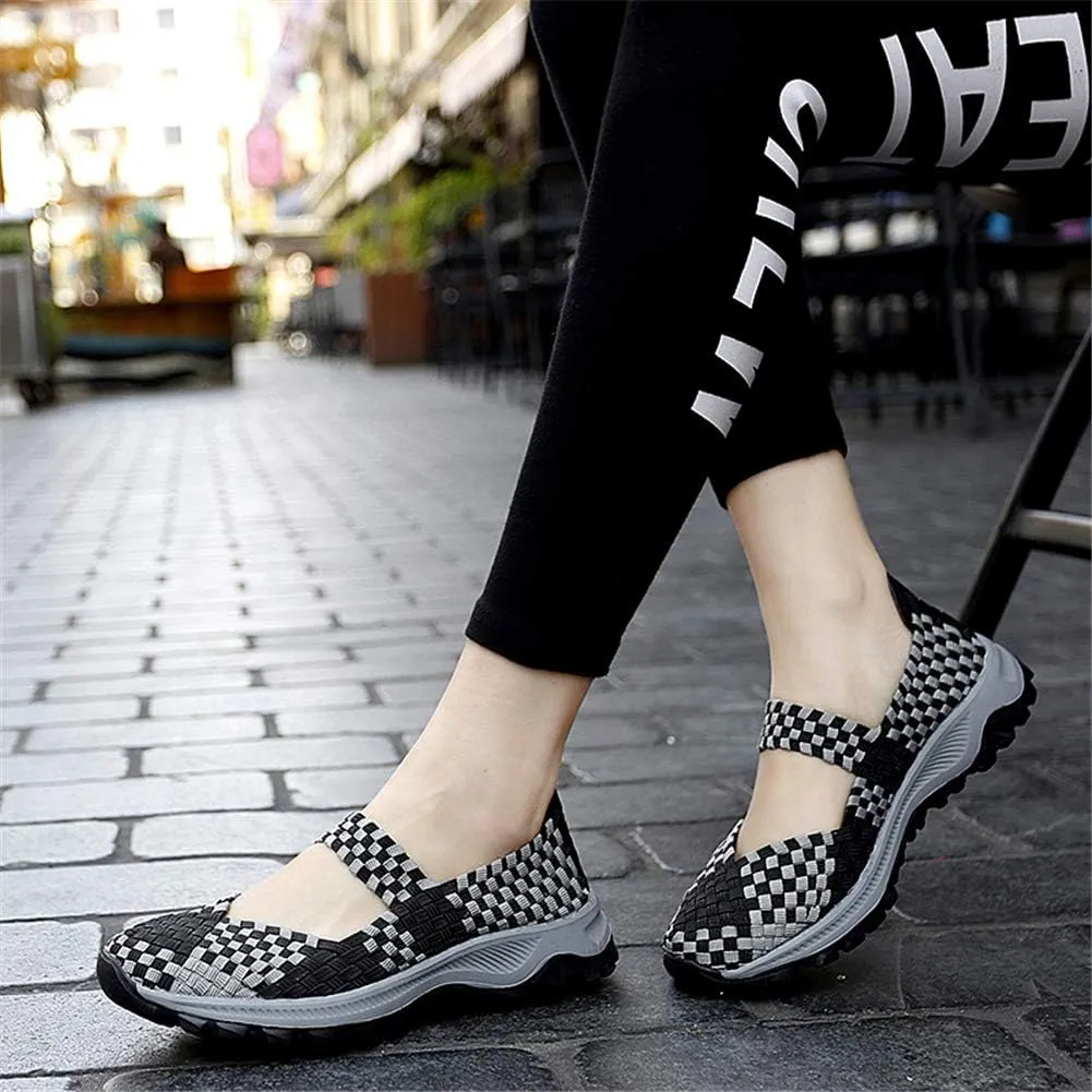 GOSPT Women's Elastic Woven Walking Shoes Mary Jane Flats Slip on Sneakers