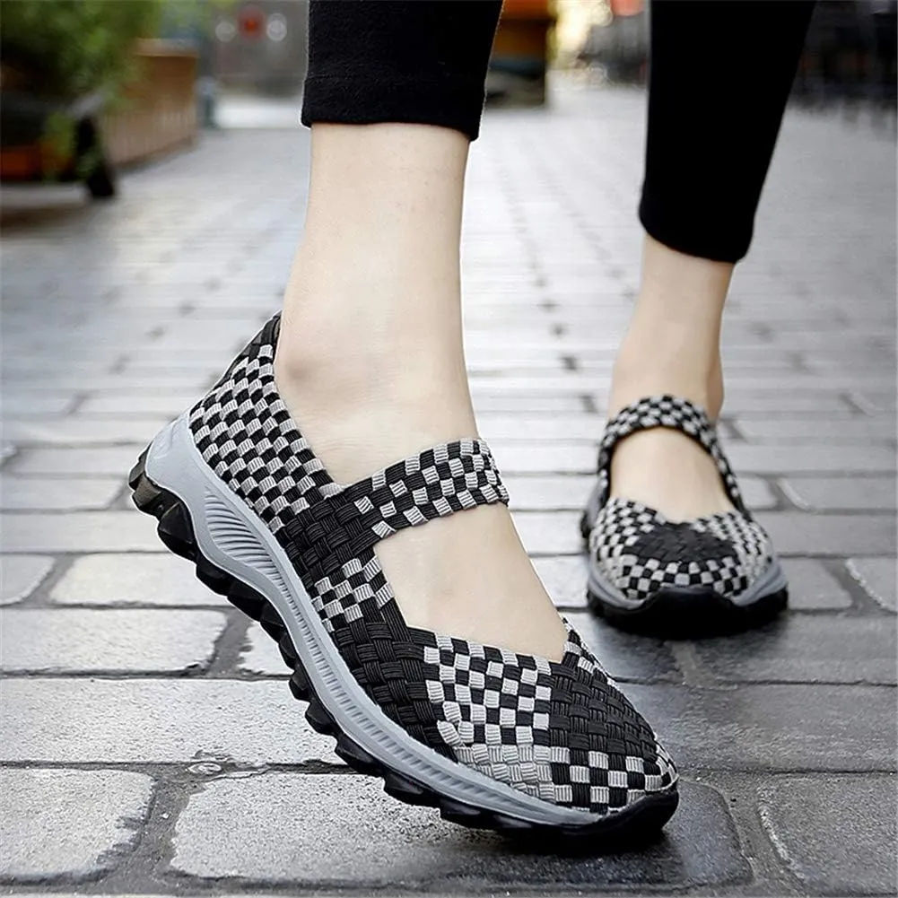 GOSPT Women's Elastic Woven Walking Shoes Mary Jane Flats Slip on Sneakers